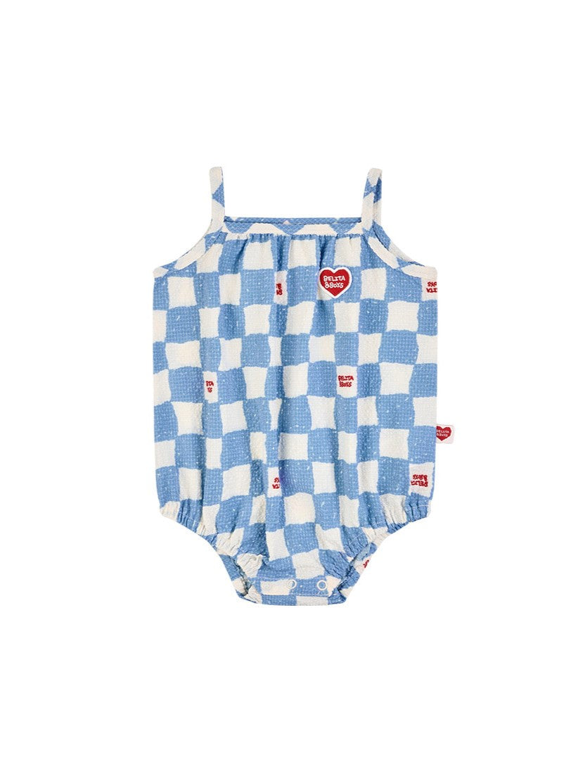 BABY Light Blue Checkerboard Polysucker Sleeveless Bodysuit