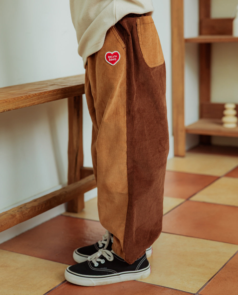 Beige Color Block Corduroy Jogger