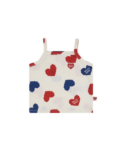 [BABY SET] Ivory Red Blue Heart Pattern Mesh Sleeveless Shorts