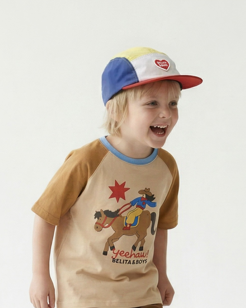 White BB Heart Color Block Mesh Camp Cap