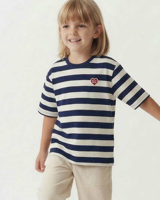 Navy BB Heart Stripe Mid Sleeve