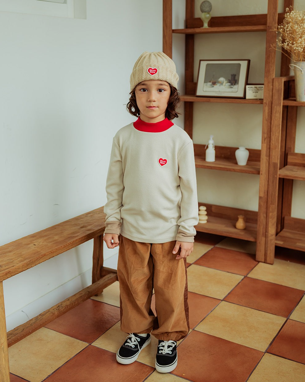 Light Beige Color Block Half Neck Knit