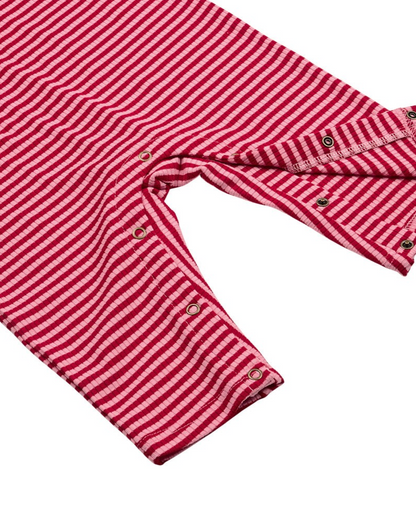 [BABY SET] Red Stripe Rib Jumpsuit & Bib & Bonnet
