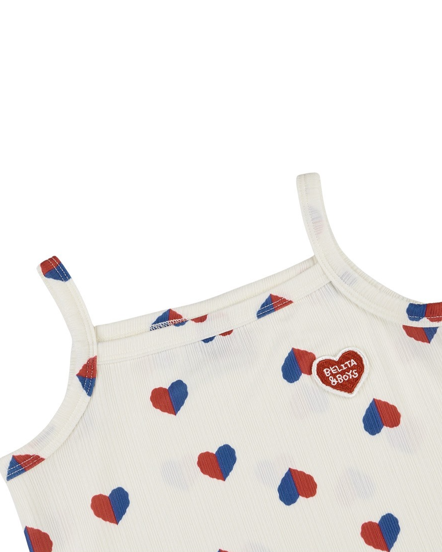 GIRL Ivory Red Blue Heart Pattern Sleeveless