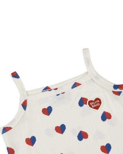 GIRL Ivory Red Blue Heart Pattern Sleeveless