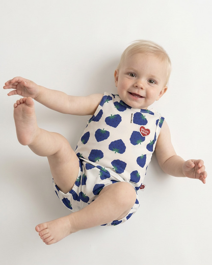 [BABY SET] Blue Berry Pattern Mesh Sleeveless Shorts