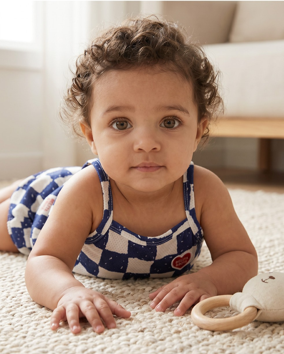[BABY SET] Blue Checkerboard Mesh Sleeveless Shorts
