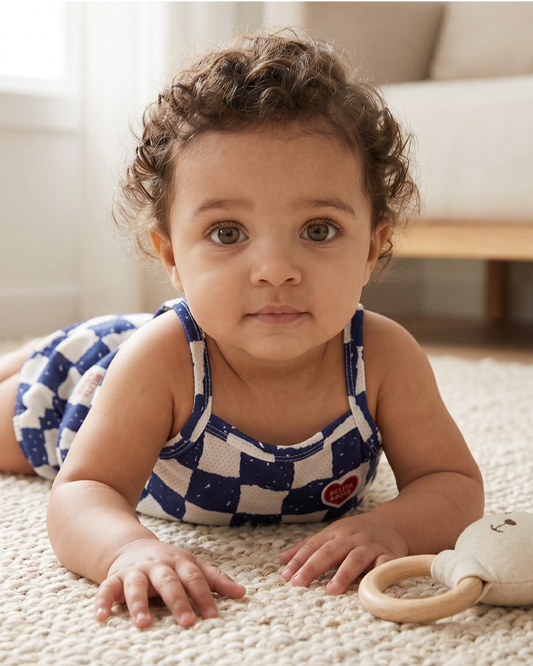 [BABY SET] Blue Checkerboard Mesh Sleeveless Shorts