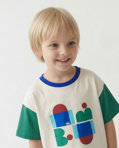 [SET] Cream BB Figure Color Block Pattern Crop