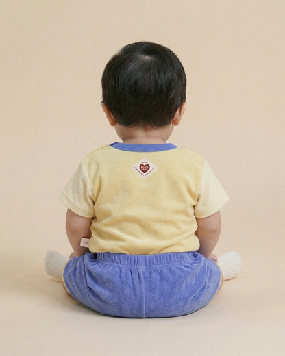 [BABY SET] Yellow Bubble Apple Color Block Terry Shorts