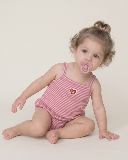 BABY GIRL Pink BB Heart Stripe Sleeveless Bodysuit