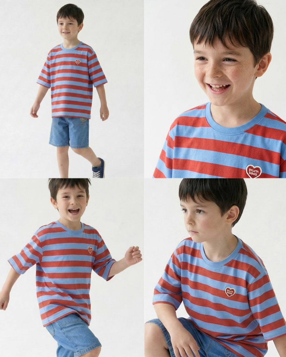 Red BB Heart Stripe Mid Sleeve