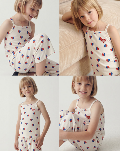 GIRL Ivory Red Blue Heart Pattern Sleeveless