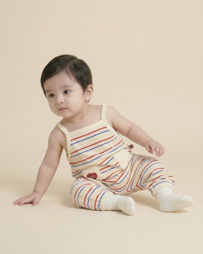 BABY Cream Bubble Apple Rainbow Stripe Terry Overall