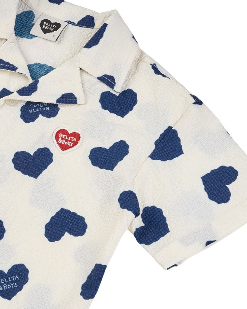 [SET] Blue Heart Pattern Polysucker Shirt & Shorts