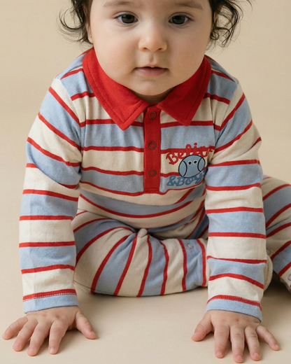 BABY Light Blue Tennis Multi Stripe Collar Jumpsuit