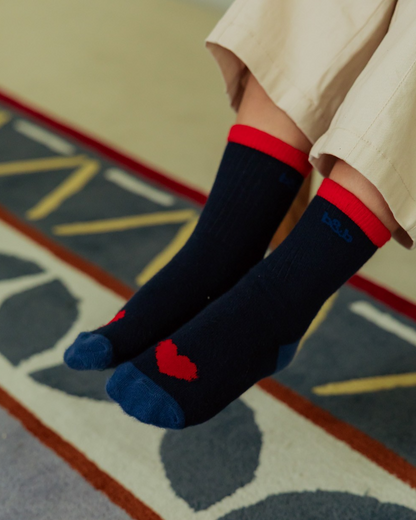 Navy BB Heart Rib Socks