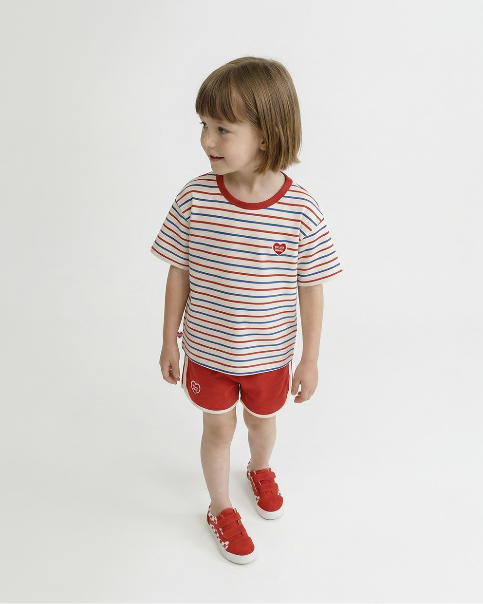 [SET] Red BB Heart Multi Stripe Shorts