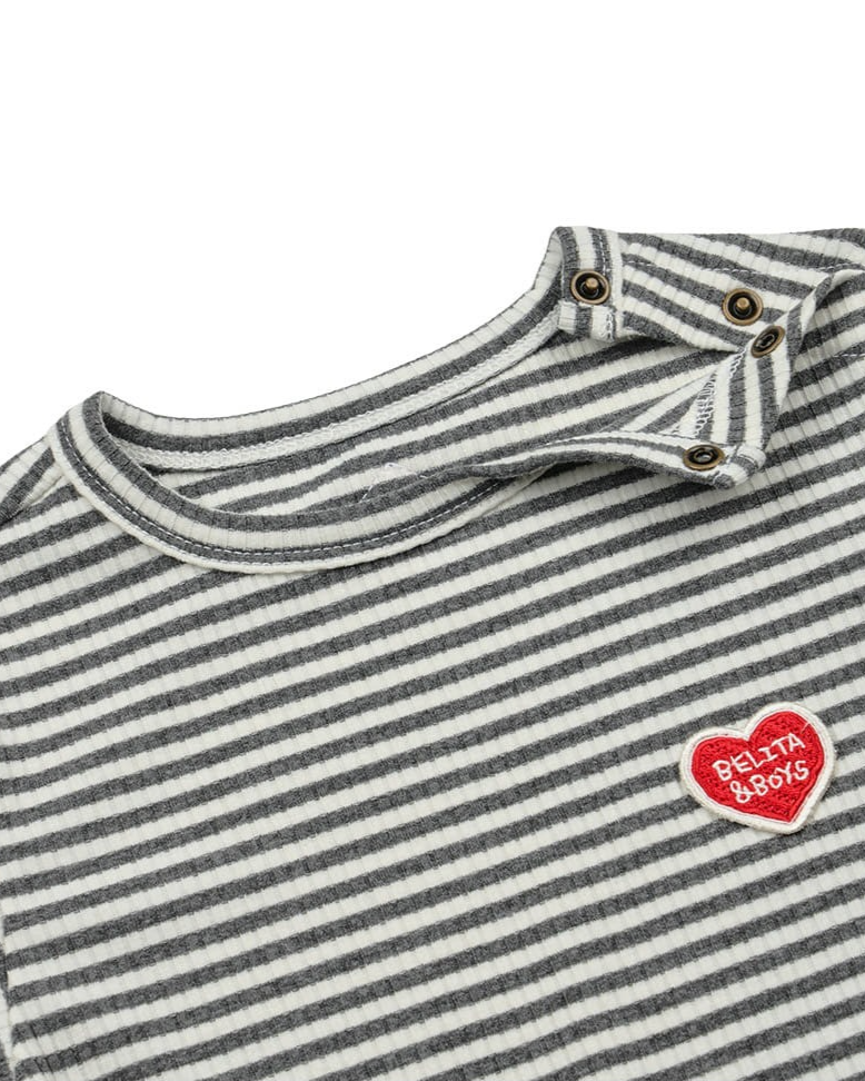 [BABY SET] Grey Stripe Rib Jumpsuit & Bib & Bonnet