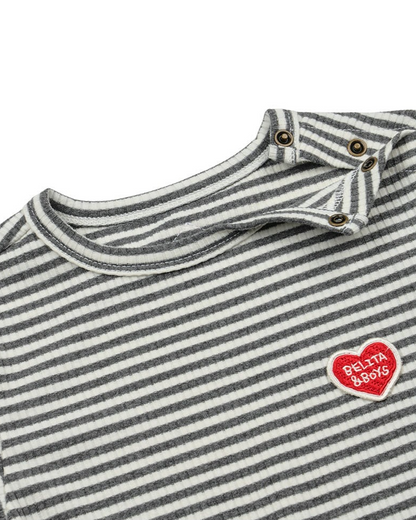 [BABY SET] Grey Stripe Rib Jumpsuit & Bib & Bonnet