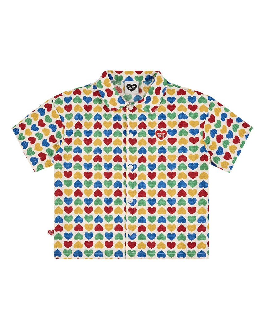 [SET] Cream Rainbow Heart Polysucker Shirt & Shorts