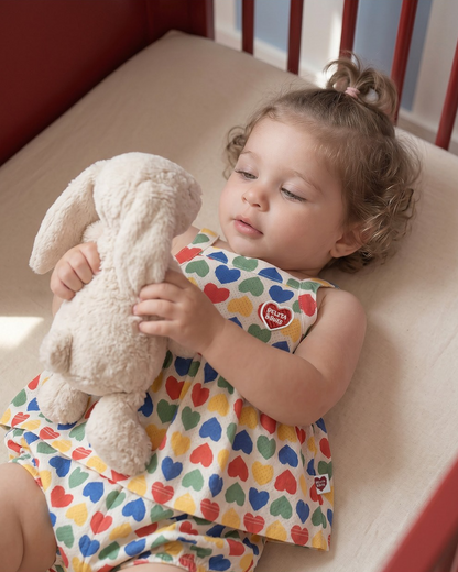 [BABY GIRL SET] Cream Rainbow Heart Mesh Sleeveless Shorts
