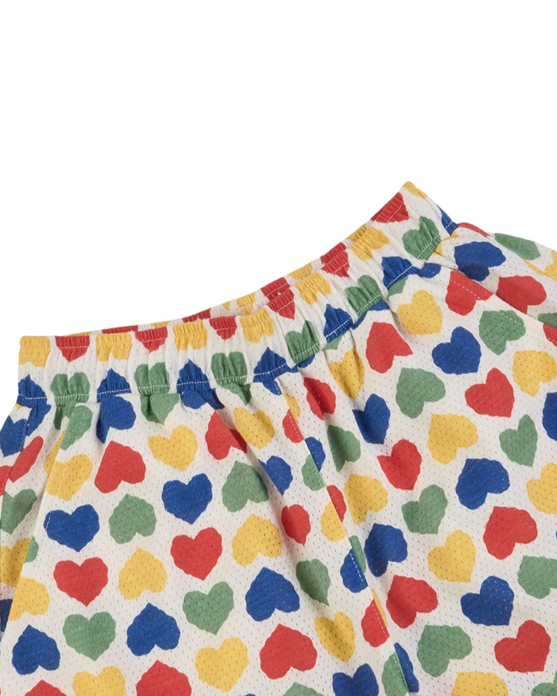 [GIRL SET] Cream Rainbow Heart Mesh Frill Sleeveless Shorts