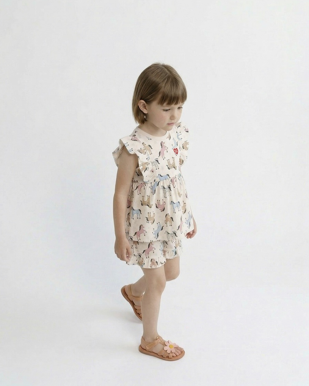 [GIRL SET] Light Pink Horse Pattern Blouse & Shorts