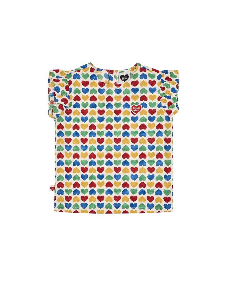 [GIRL SET] Cream Rainbow Heart Polysucker Blouse & Shorts