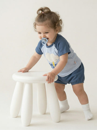 [BABY SET] Light Blue Cloud Color Block Waffle Shorts
