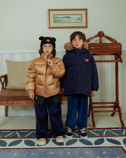 Navy Duck Down Fur Hooded Taslan Jumper