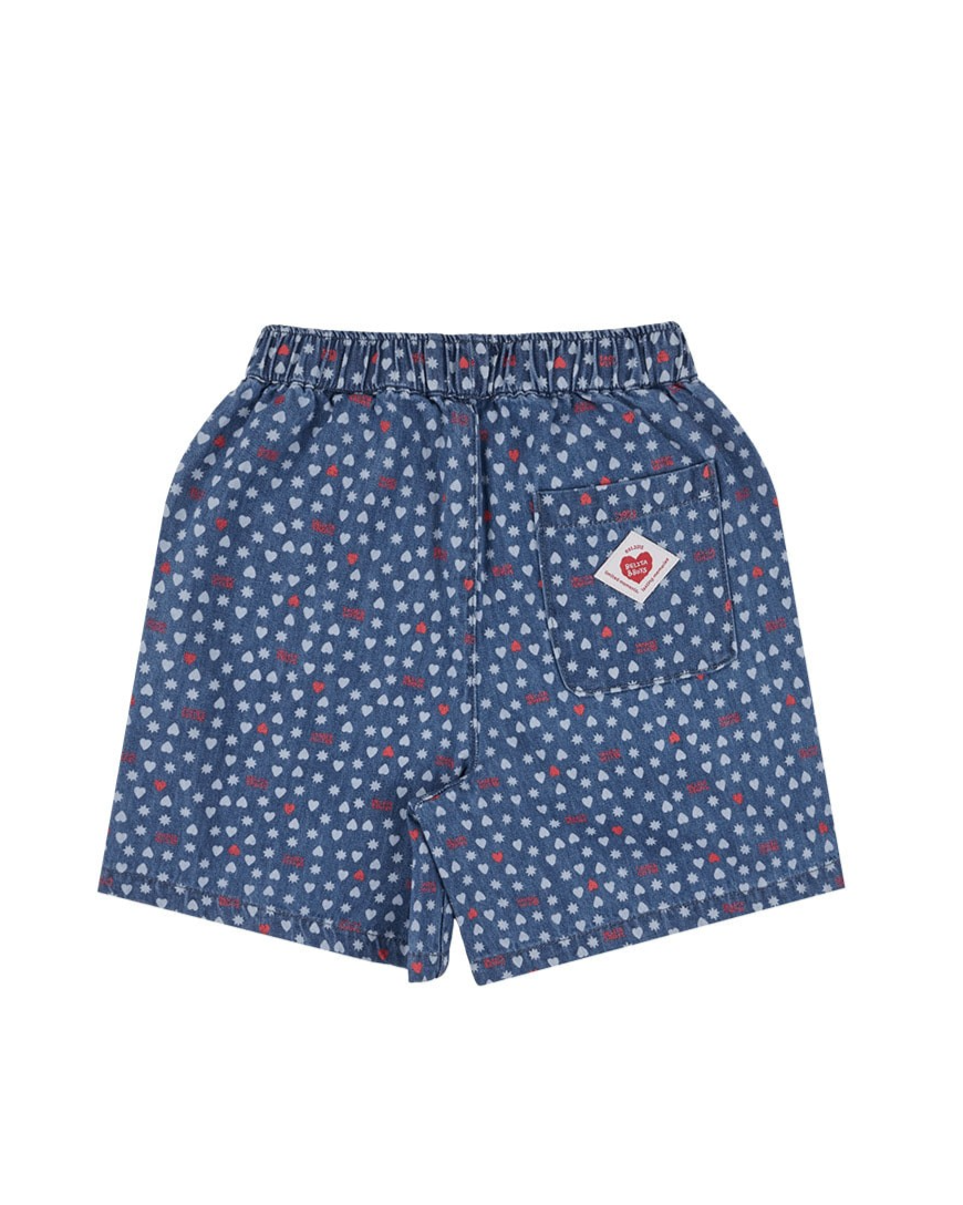 [SET] Blue BB Heart All-Over Denim Shirt & Shorts