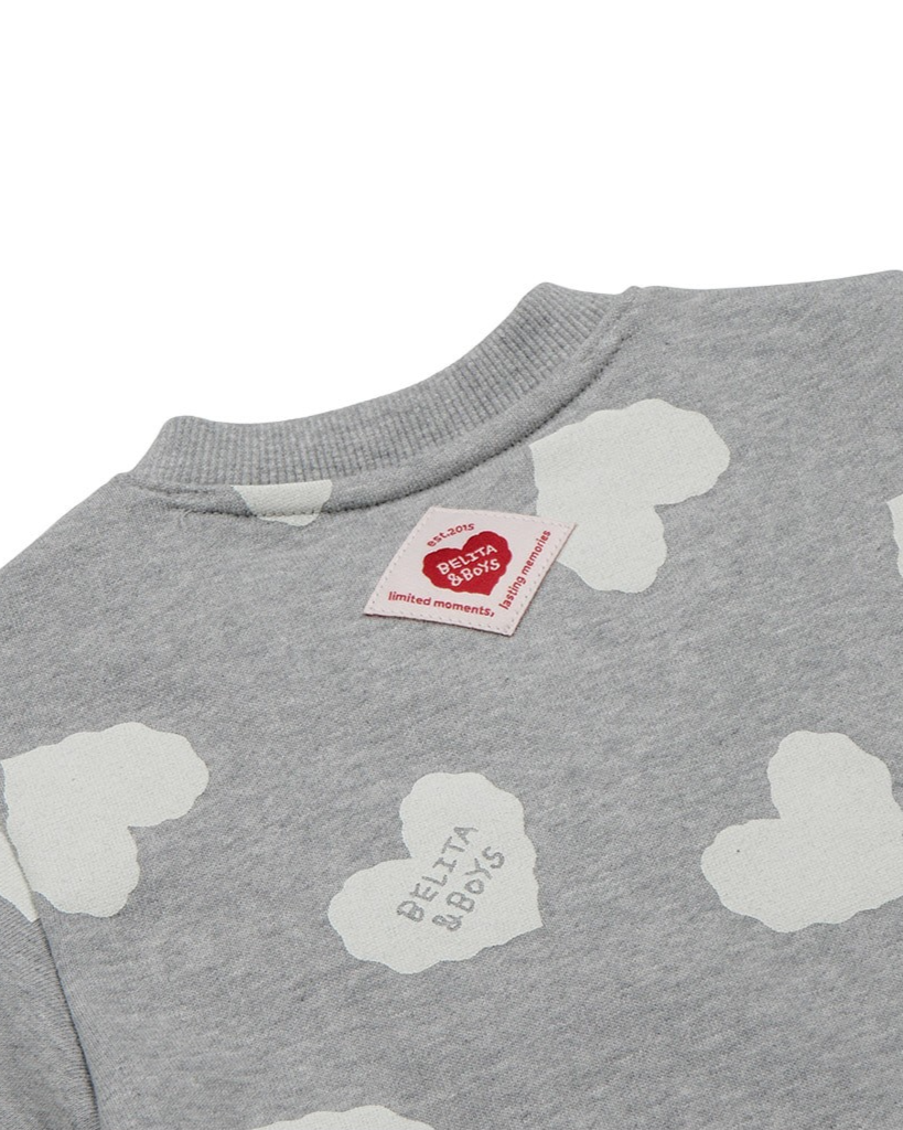[BABY SET] Grey BB Heart Pattern Jumpsuit & Bonnet
