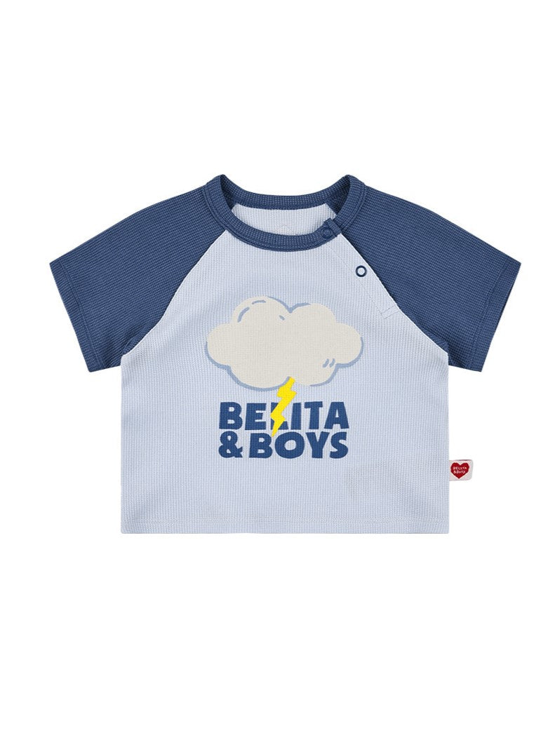 [BABY SET] Light Blue Cloud Color Block Waffle Shorts