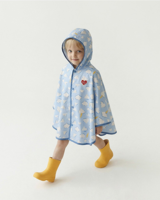 Light Blue Cloud Pattern Rain Hoodie Poncho