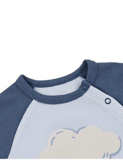 [BABY SET] Light Blue Cloud Color Block Waffle Shorts