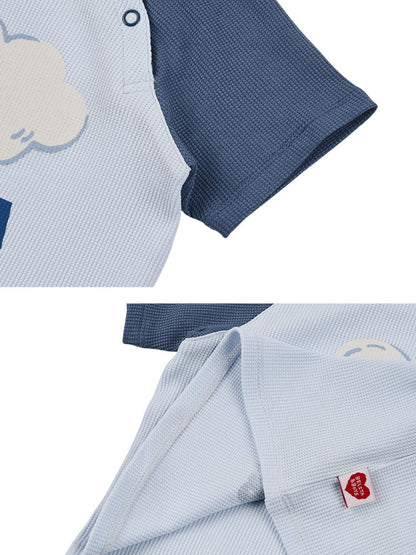 [BABY SET] Light Blue Cloud Color Block Waffle Shorts