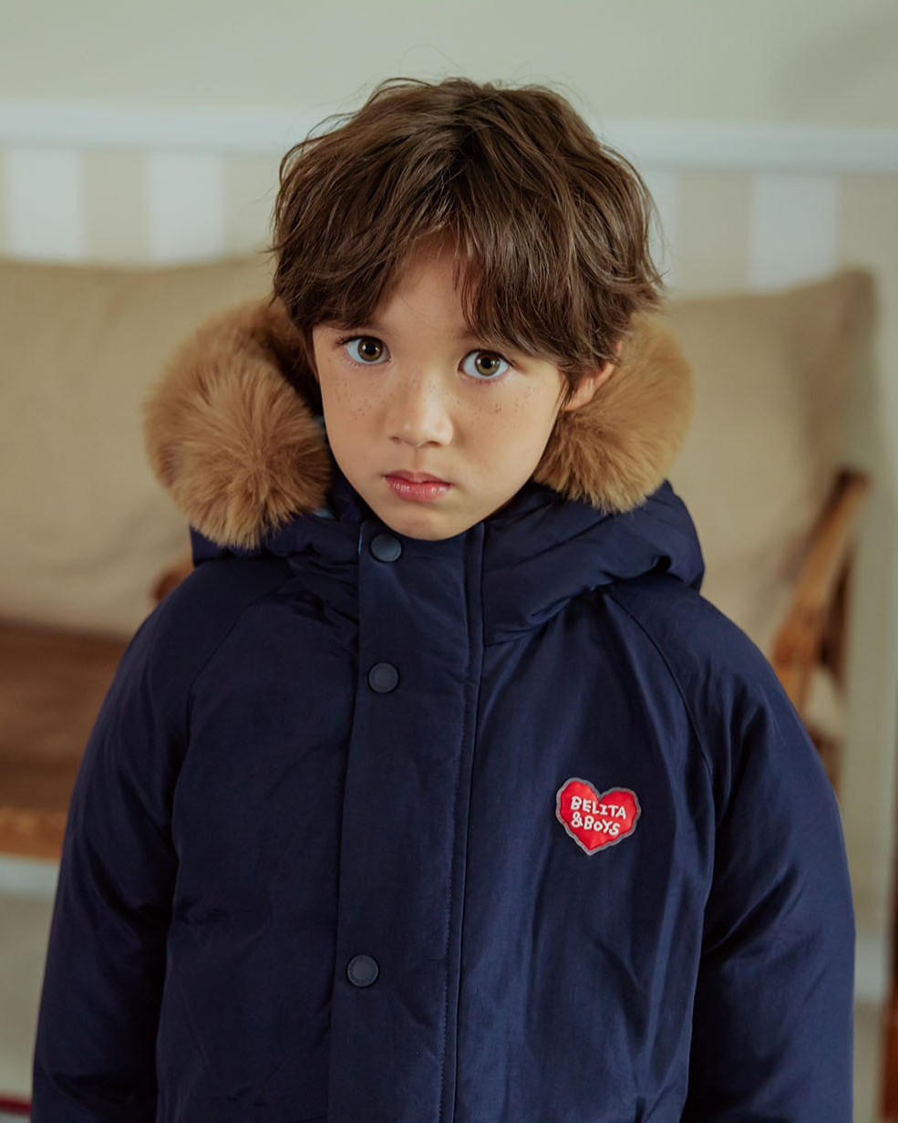 Navy Duck Down Fur Hooded Taslan Jumper