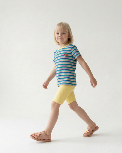 [SET] Light Yellow Colorful Stripe Short One Mile