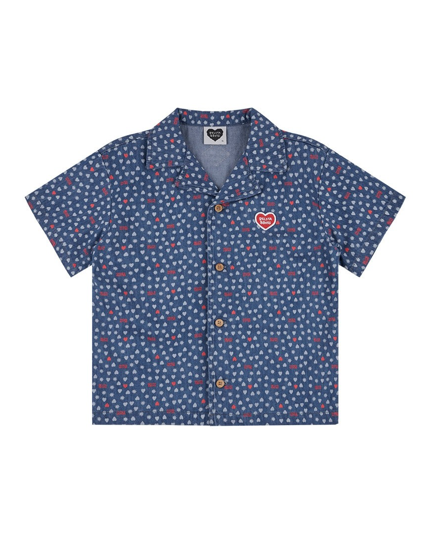 [SET] Blue BB Heart All-Over Denim Shirt & Shorts