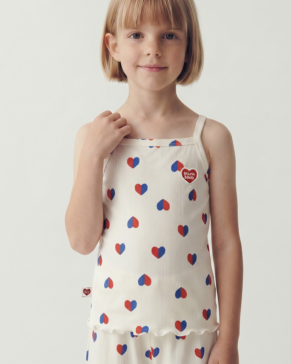 GIRL Ivory Red Blue Heart Pattern Sleeveless