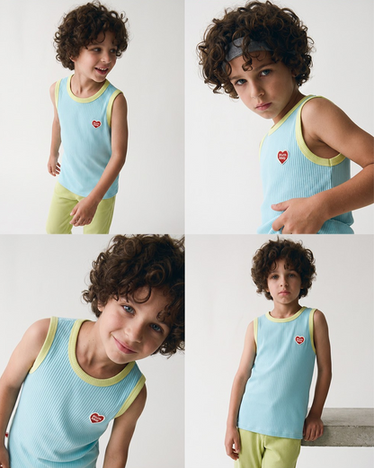 [SET] Light Blue BB Heart Two-Tone Sleeveless One Mile