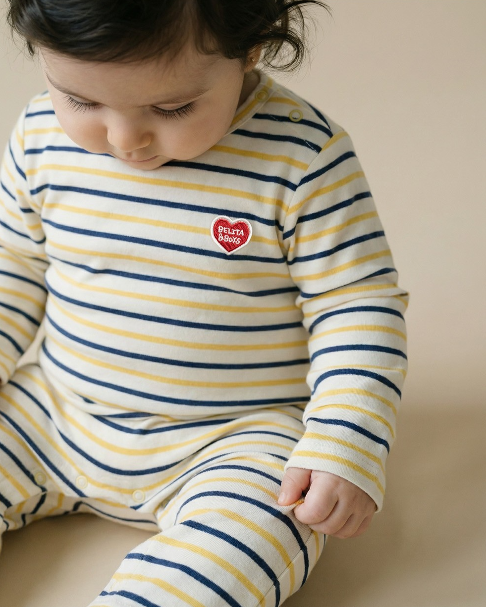 BABY Yellow BB Heart Multi Stripe Jumpsuit