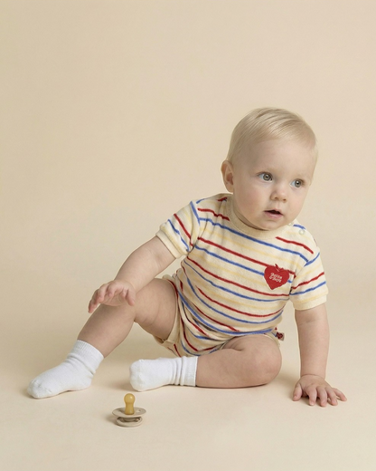 [BABY SET] Cream Bubble Apple Multi Stripe Terry Shorts