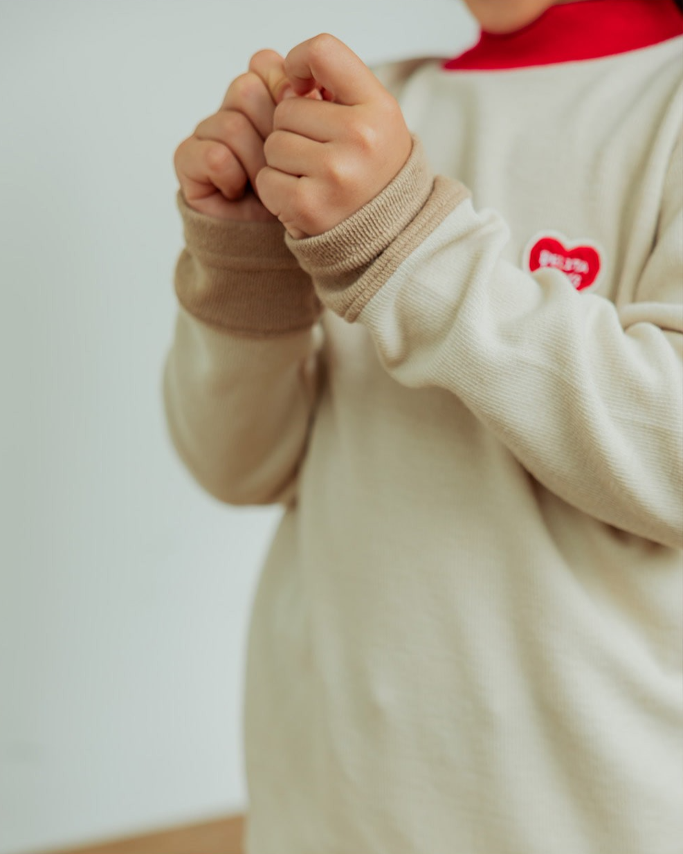 Light Beige Color Block Half Neck Knit