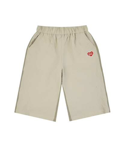 Light Beige BB Heart Color Block Polysucker Crop Pants