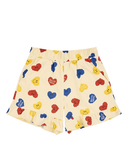 [GIRL SET] Light Yellow Smile Heart Pattern Blouse & Shorts