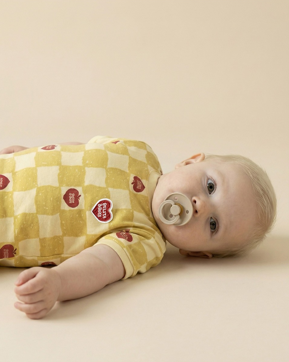 BABY Yellow Bubble Apple Checkerboard Short Jumpsuit