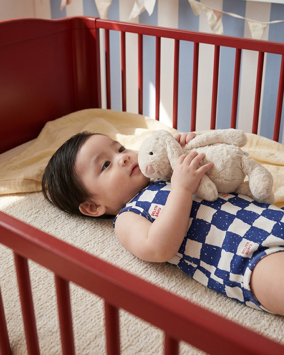 BABY Blue Checkerboard Mesh Sleeveless Bodysuit