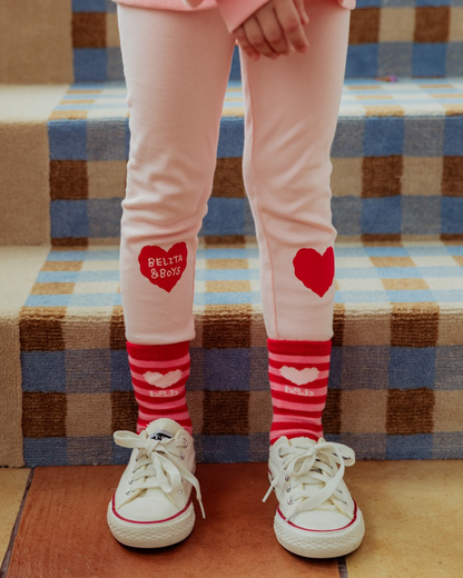 Red Pink BB Heart Stripe Socks